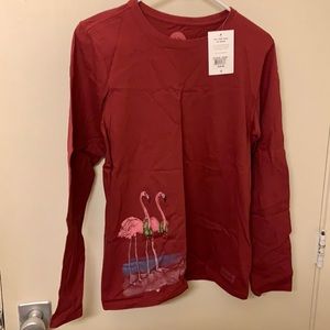 NWT Life is Good red Christmas flamingo long sleeve shirt size M